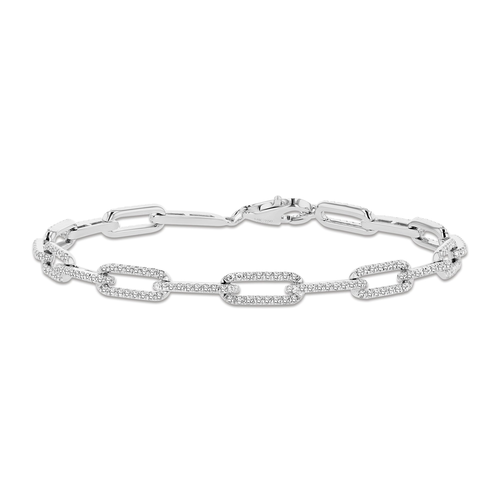 Diamond Paper-Clip Bracelet in 18k White Gold