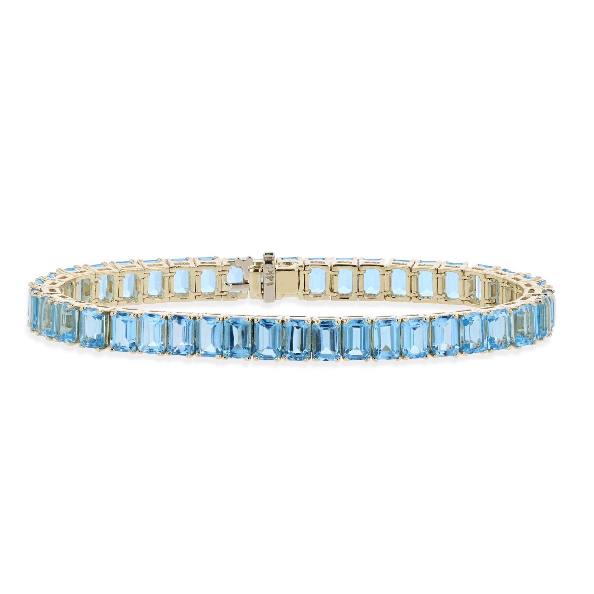 Blue Topaz Emerald Cut Tennis Bracelet in 14k Gold