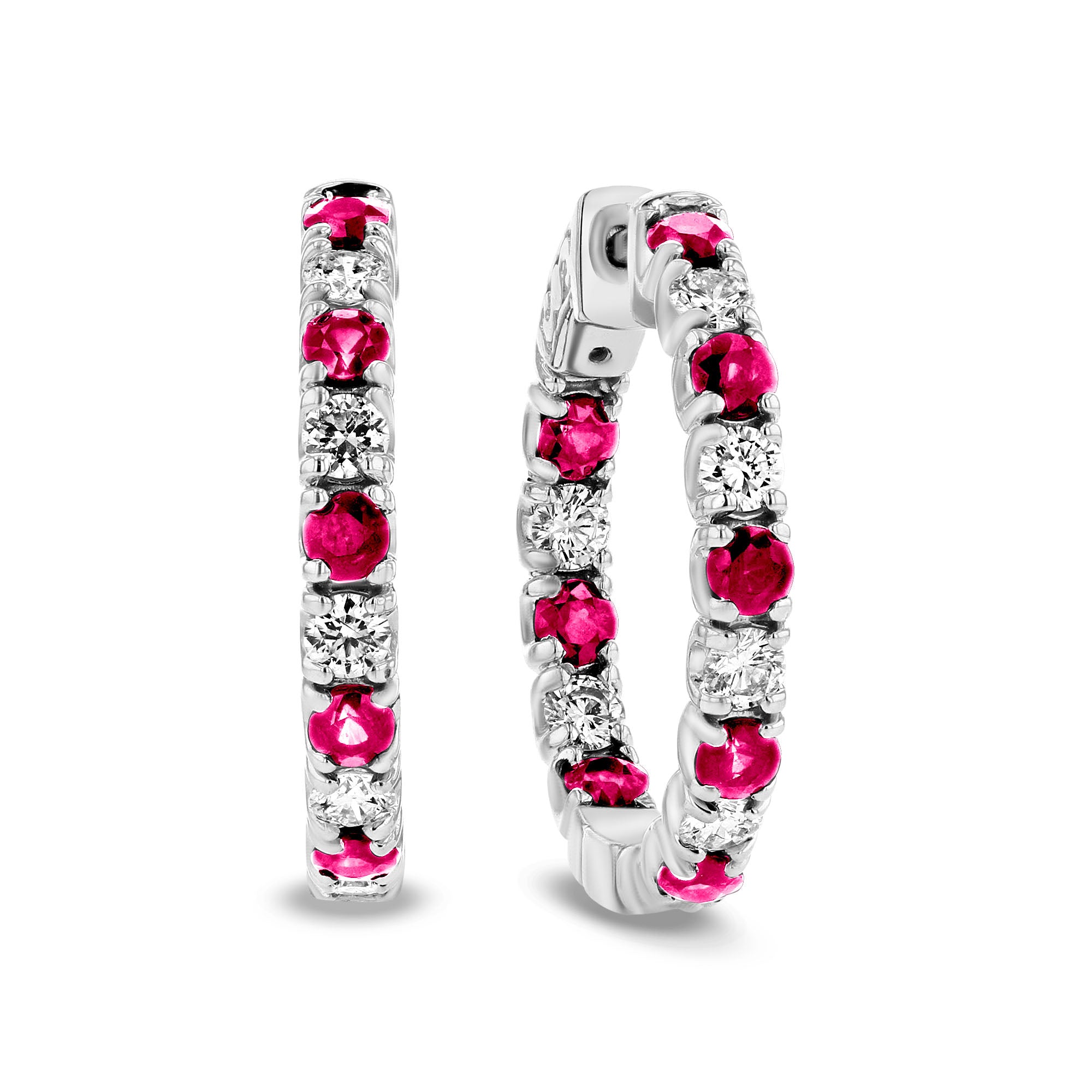 Diamond and Ruby Hoop Earrings in 14k White Gold 3.58ctw