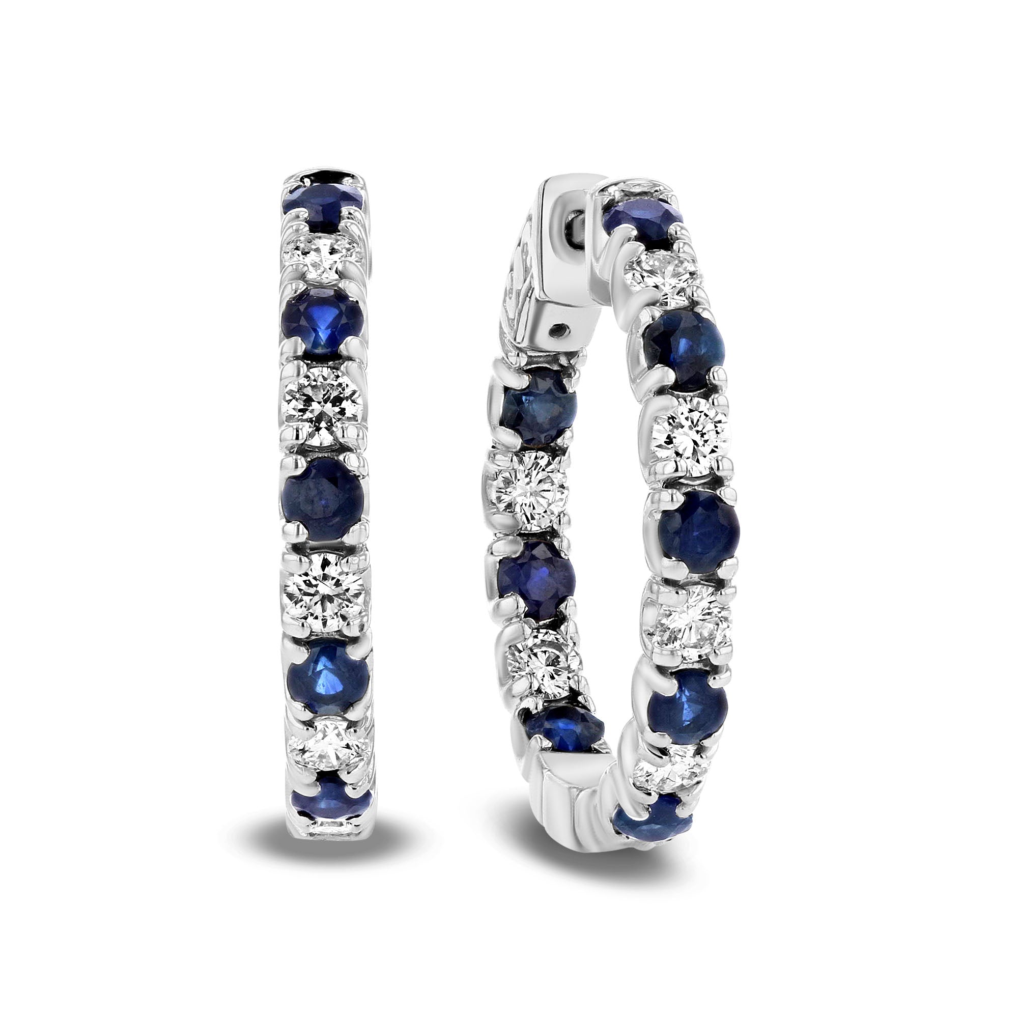 Diamond and Sapphire Hoop Earrings in 14k Gold 3.58ctw