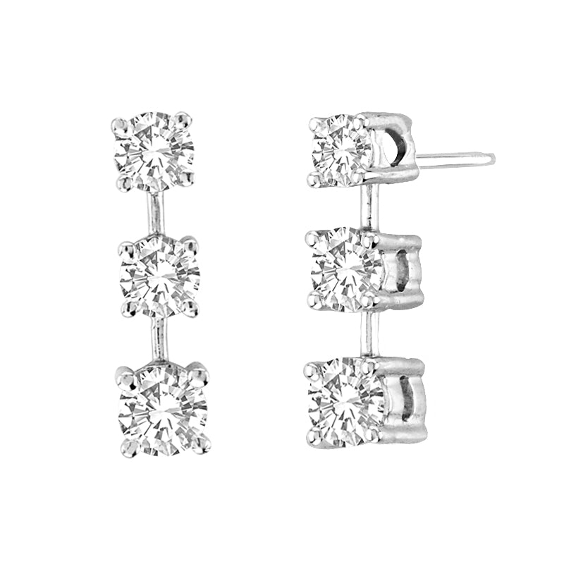 Diamond Three Stone Drop Earring in 14K