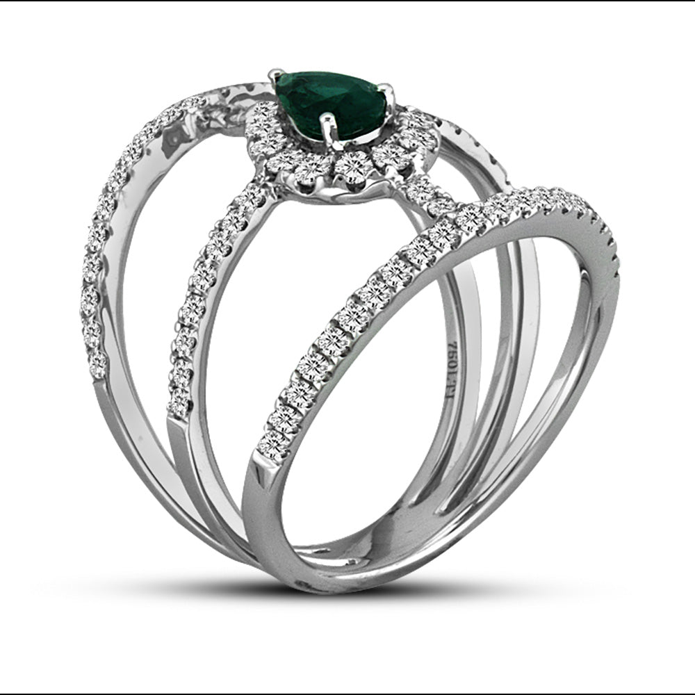 Diamond and Emerald Fashion Ring in 18k White Gold 1.05 c.t.w.