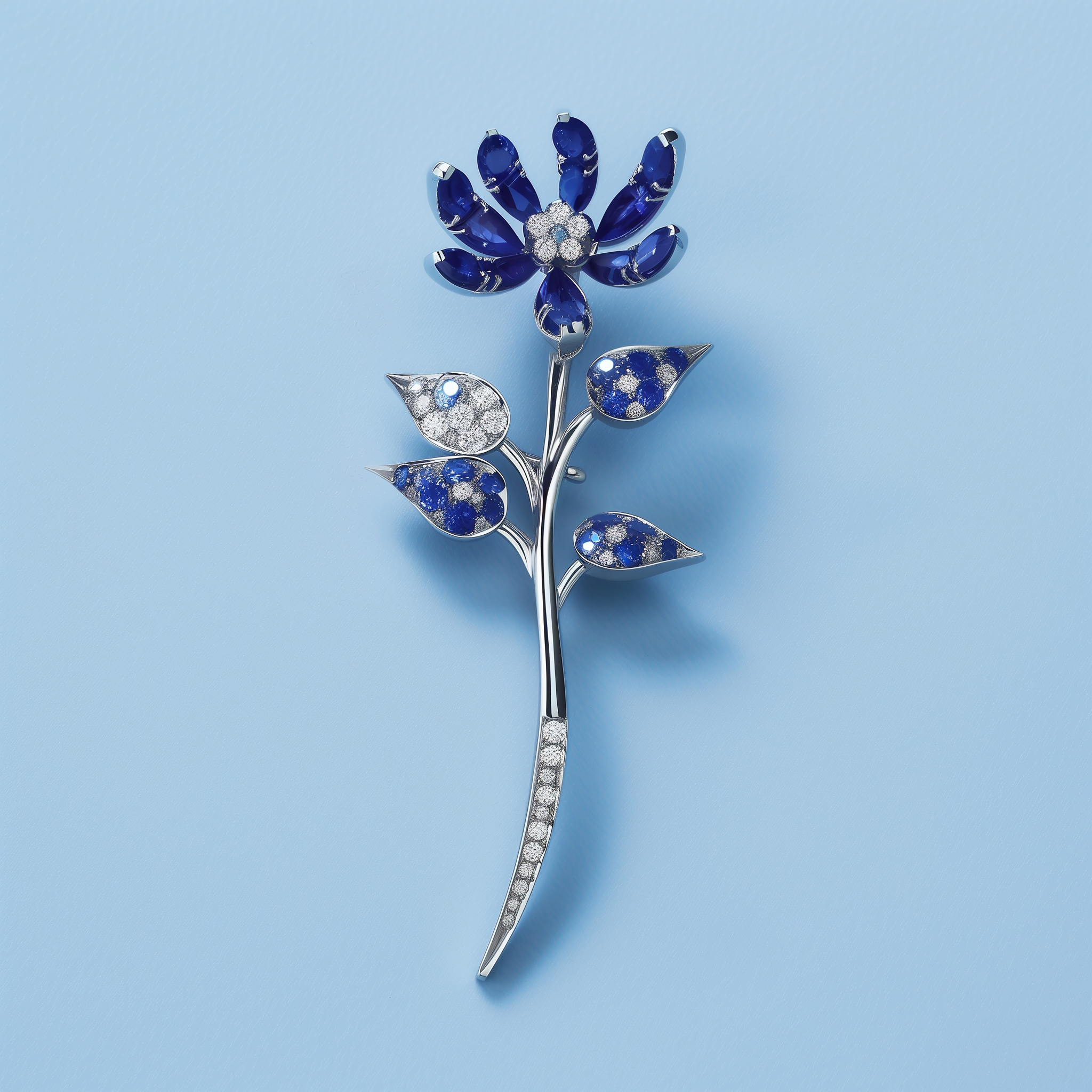 Elegant 18k Gold Sapphire and Diamond Flower Lapel Brooch
