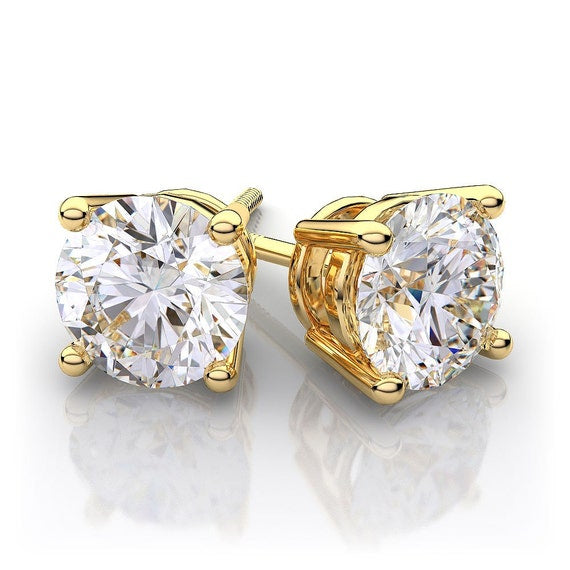 Solitaire Natural Diamond Stud Earrings in 14k Yellow Gold 1.00 c.t.w