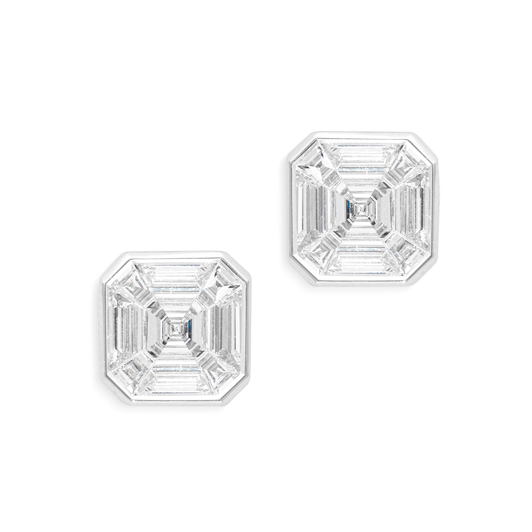 Asscher Cut Solitaire Lab Created Stud Earrings in 18k Gold