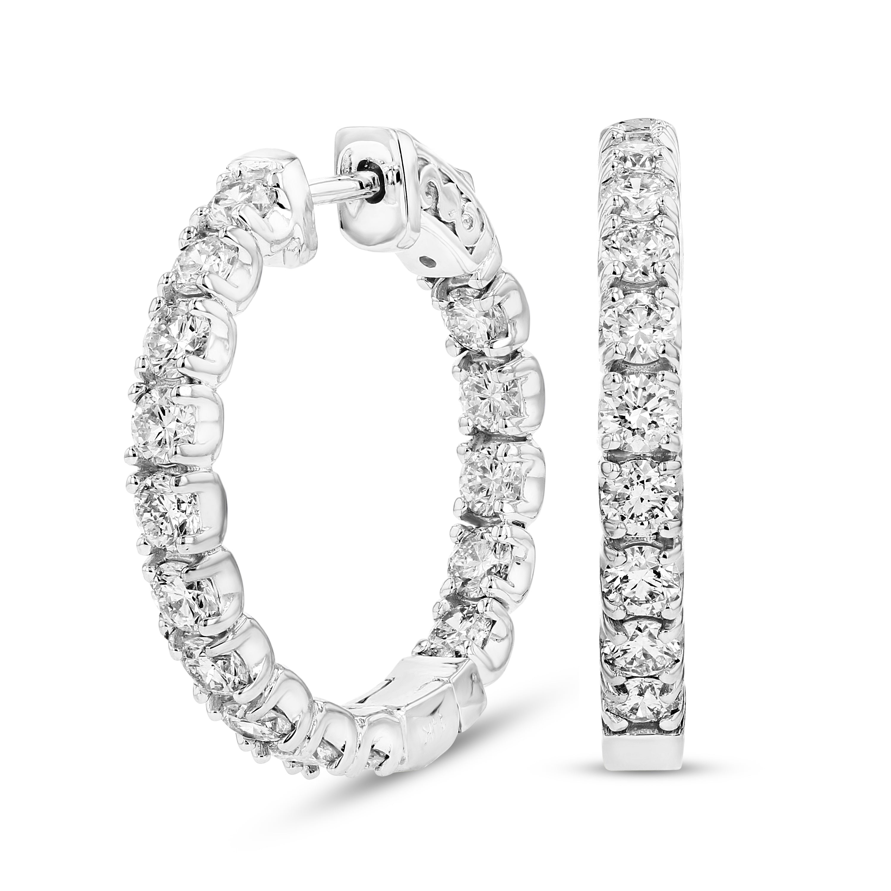 14k Gold Inside-Out Hoop Earrings with 3.00cttw of Diamonds
