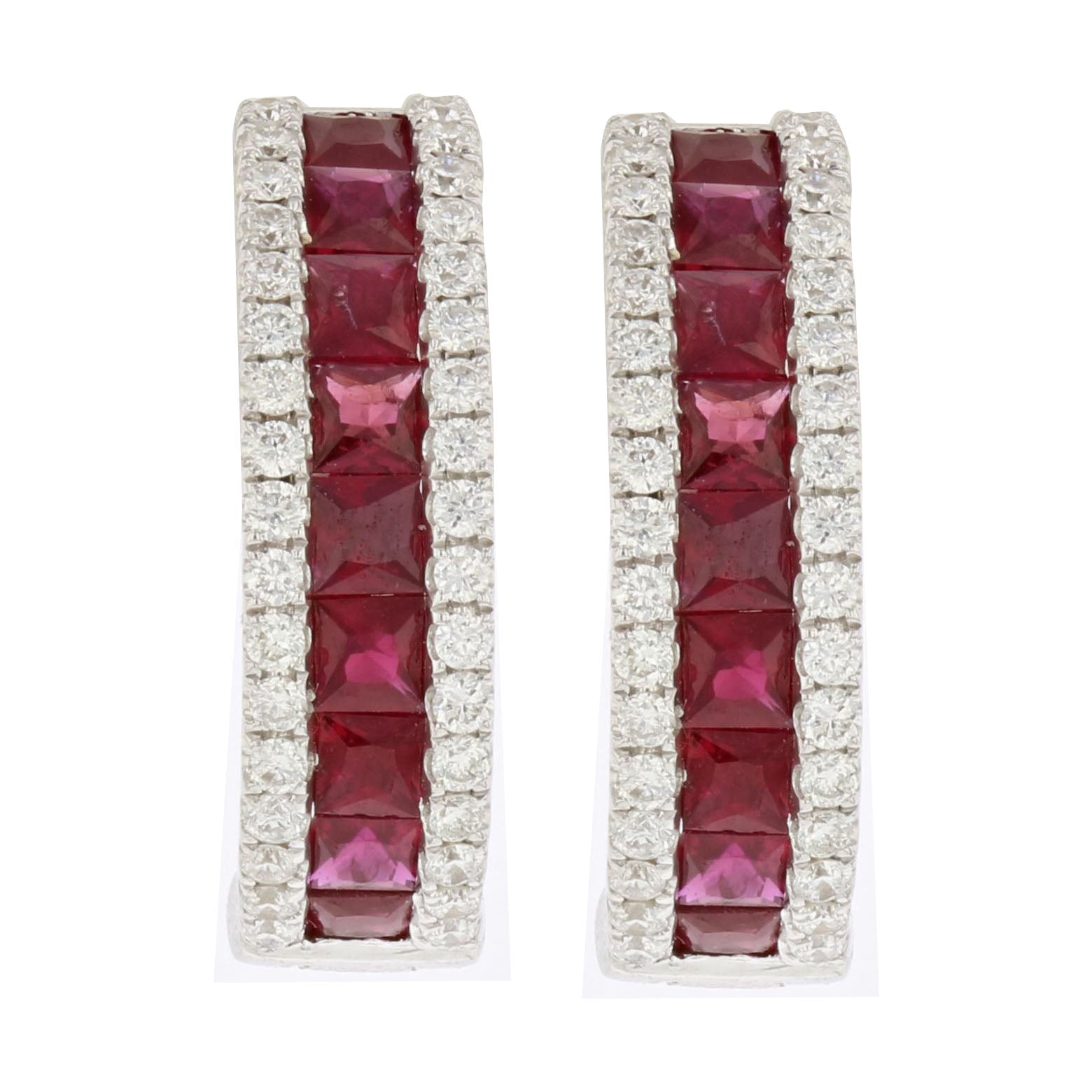 Diamond and Ruby Hoop Earrings in 18k White Gold 1.02ctw