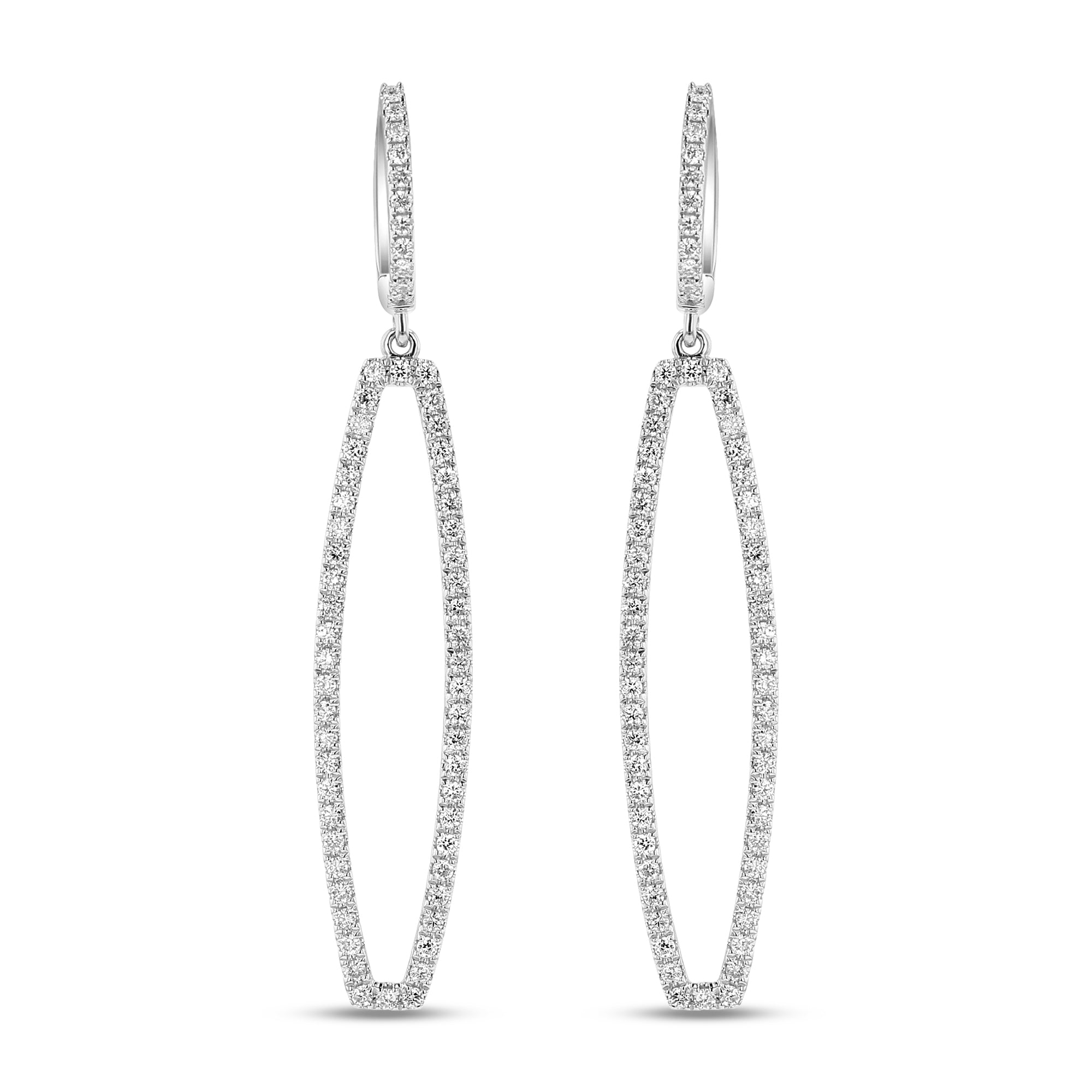 Diamond Fashion Drop Oval Earrings in 18k White Gold