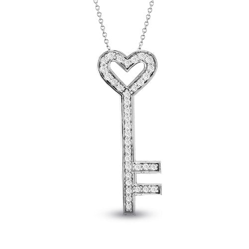 14k Gold Heart of Devotion Diamond Key Pendant 0.60ct tw With 16 inch Chain