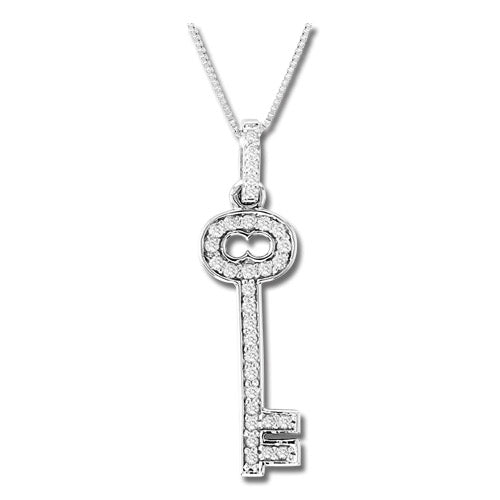 0.25 ct tw Diamond 14k Gold Key Pendant With 16 Inch Gold Chain