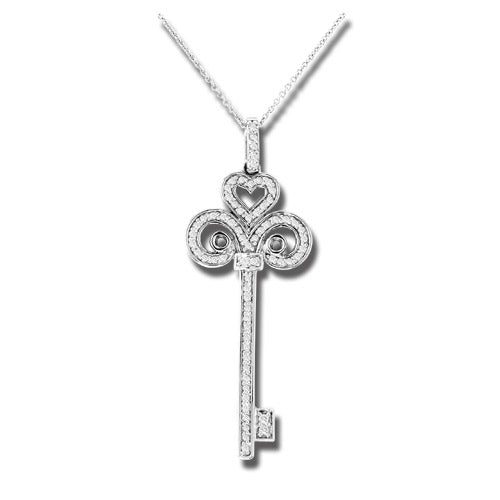 14k Gold Enchanted Heirloom Diamond Key Pendant 0.50 ct tw With 16 Inch Gold Chain