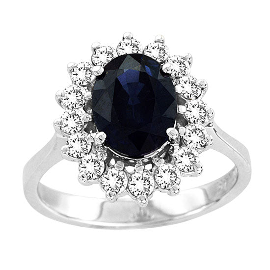Natural Sapphire & Diamond Ring 2.15 Carat Oval Sapphire Center Stone 14k
