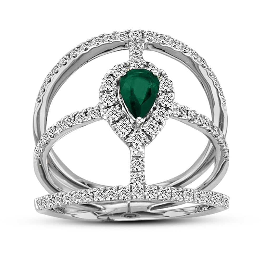 Diamond and Emerald Fashion Ring in 18k White Gold 1.05 c.t.w.