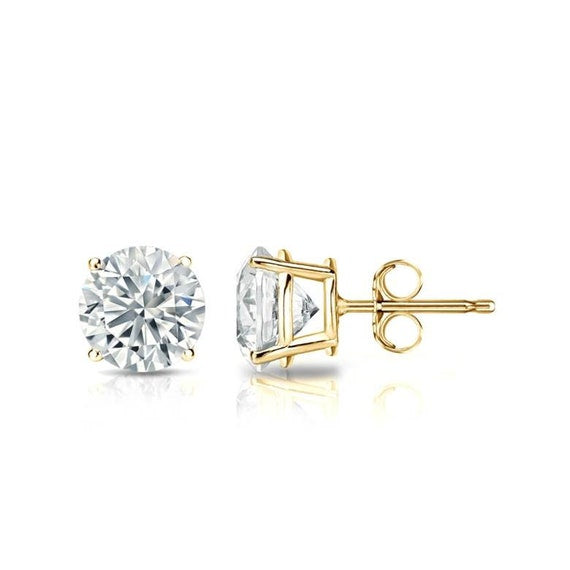 Solitaire Natural Diamond Stud Earrings in 14k Yellow Gold 1.00 c.t.w