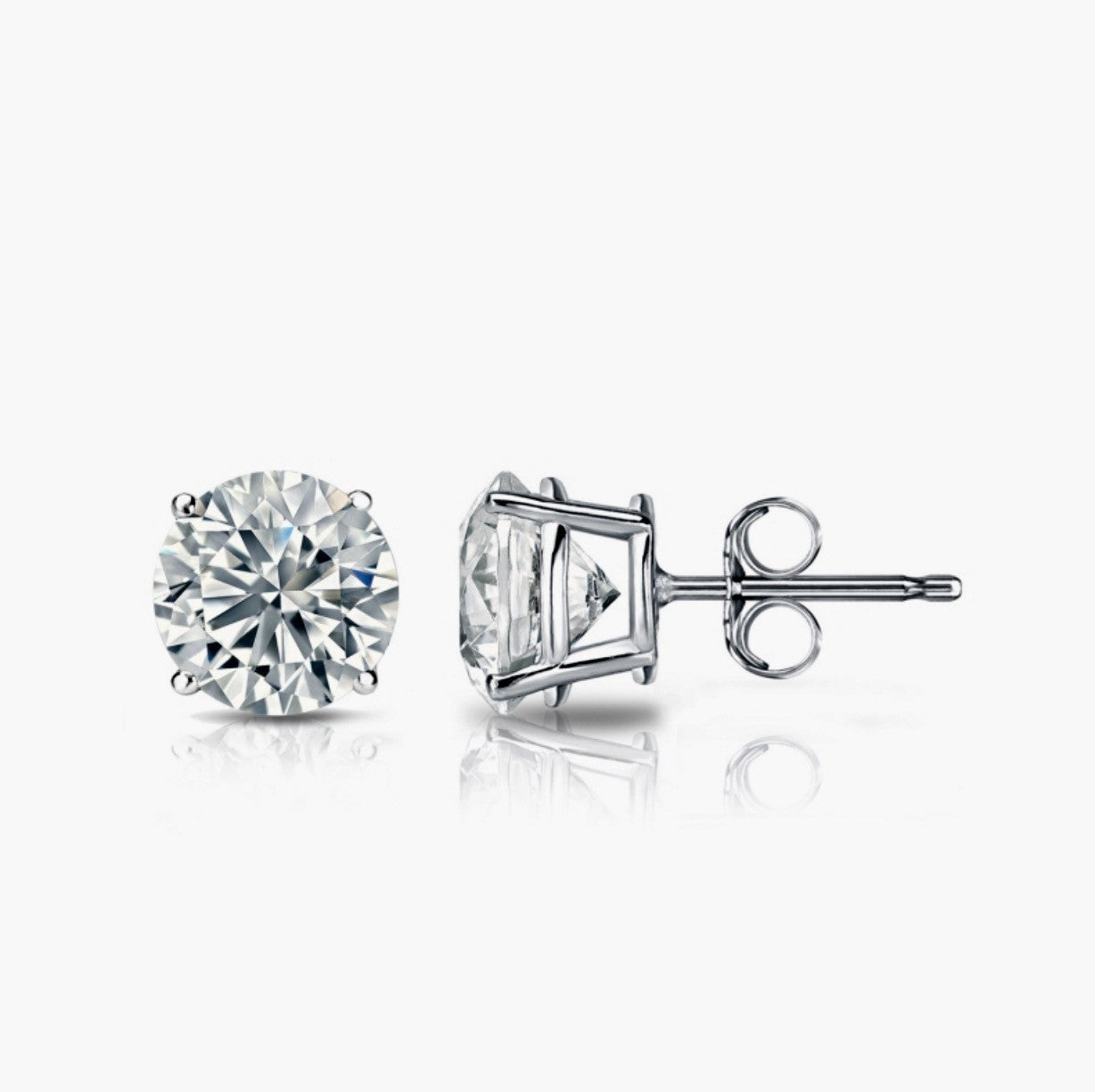 Solitaire Natural Diamond Stud Earrings in 14k Gold