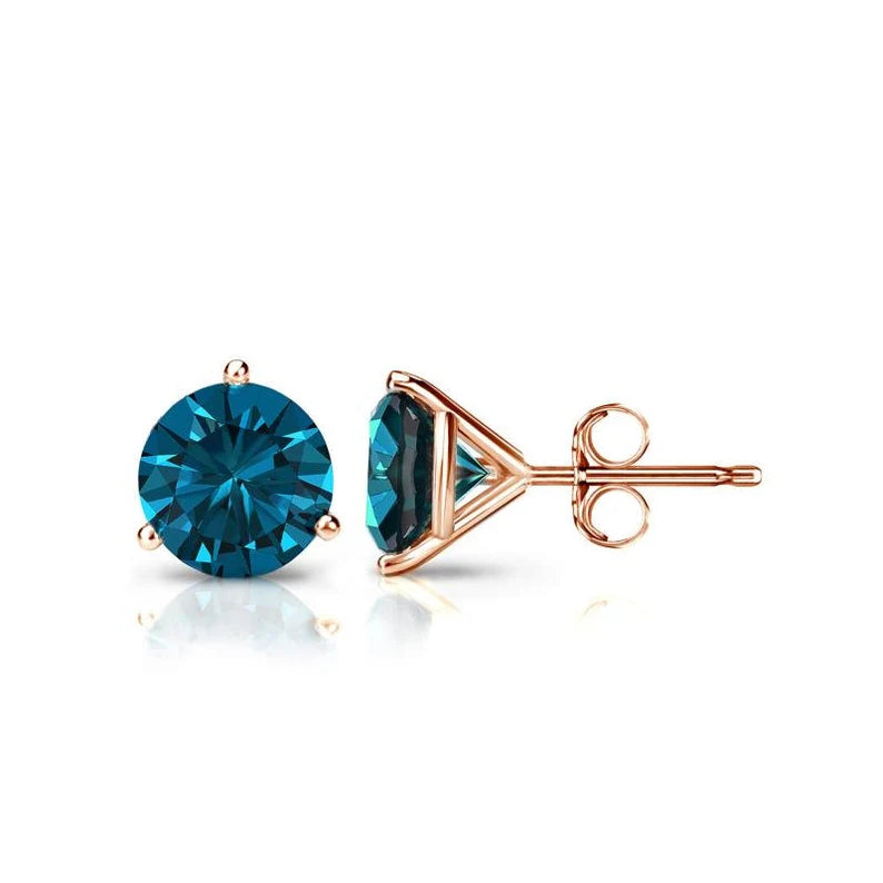 Martini Solitaire Lab Created Blue Diamond Stud Earrings in 14K Yellow Gold