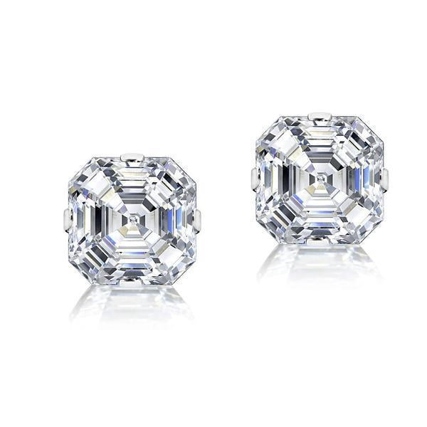 Asscher Cut Solitaire Lab Created Stud Earrings Discreetly in 18k Gold